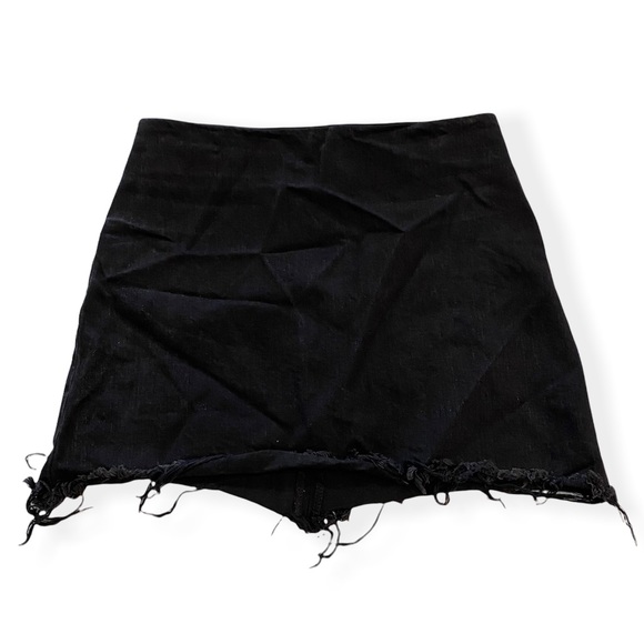 Denim x Alexander Wang Zip Jean Mini Skirt Frayed Destroyed Raw Hem Black Sz 25 - Picture 2 of 10